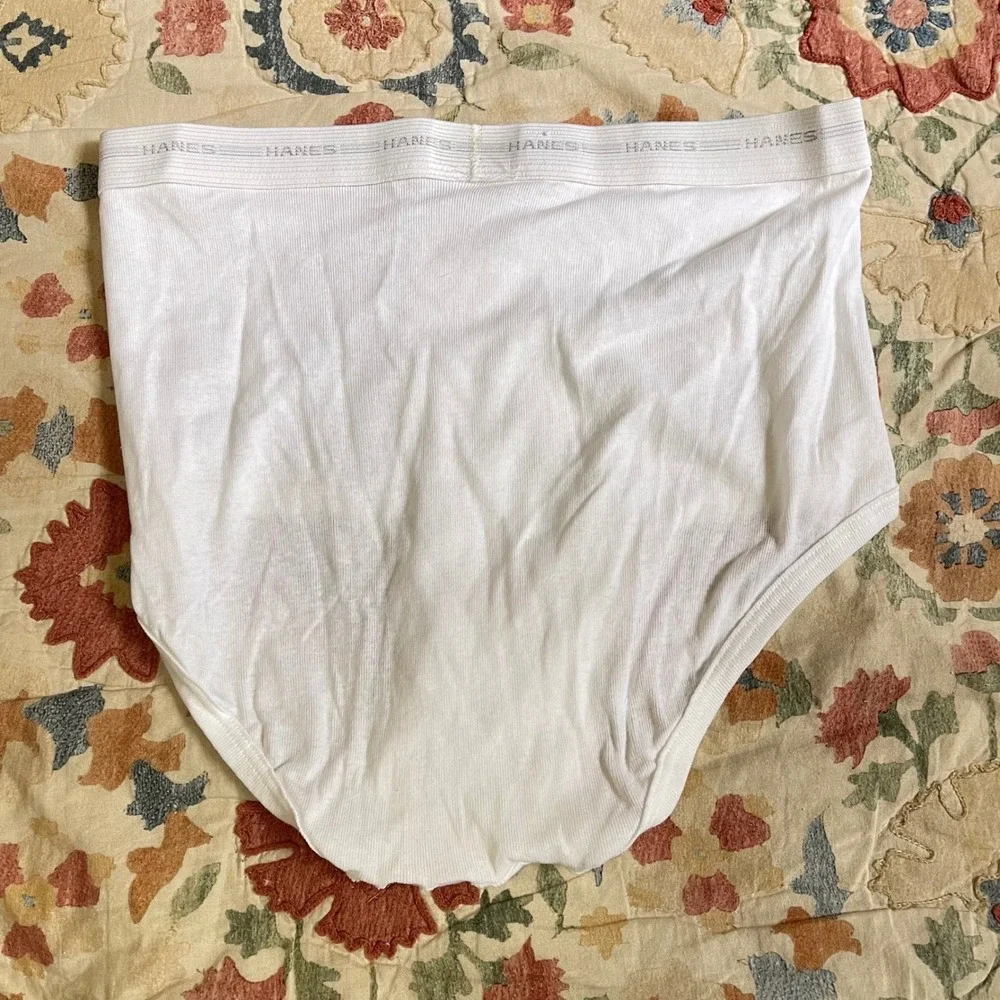 5 VTG Hanes 38 100% Cotton White Briefs 3 Grey Gray Stripe Waistband 80s 90s